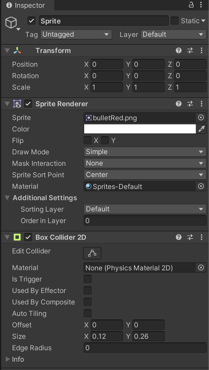 Sprite inspector value